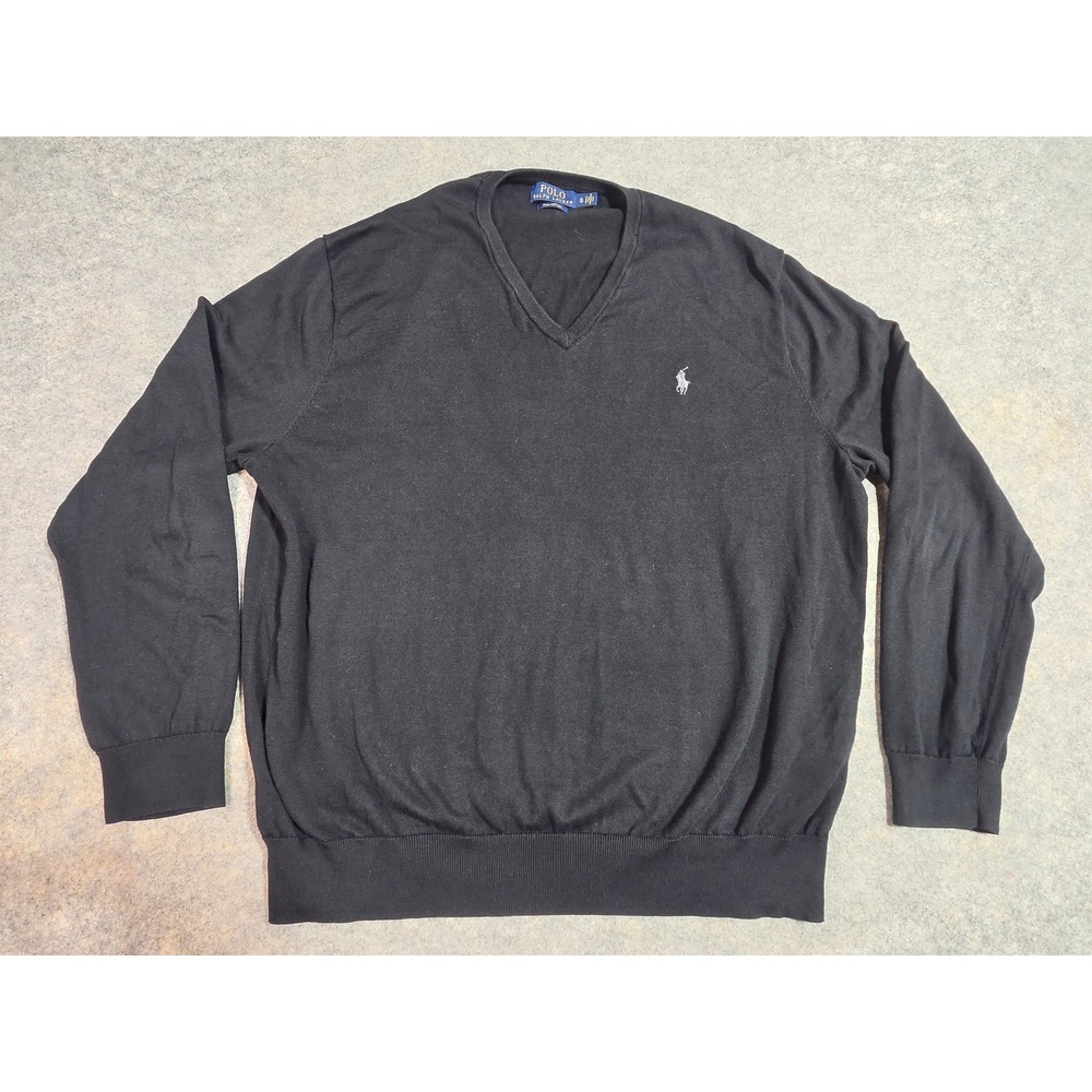 Polo Ralph Lauren Mens XL Black Pima Cotton V-Neck Pony Logo Sweater Pullover